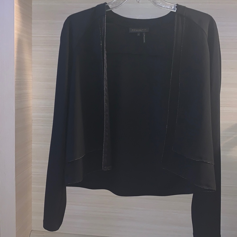 Black Donna Karan double layered long sleeve shrug